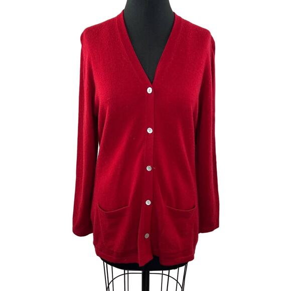 VTG Bergdorf Goodman Red 100% Cashmere Button-Up Cardigan Sweater V-Neck S - Picture 1 of 6
